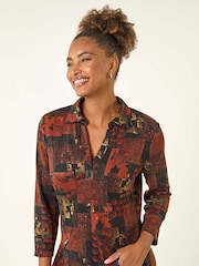 Roman Orange Patchwork Print Shift Dress - Image 4 of 5