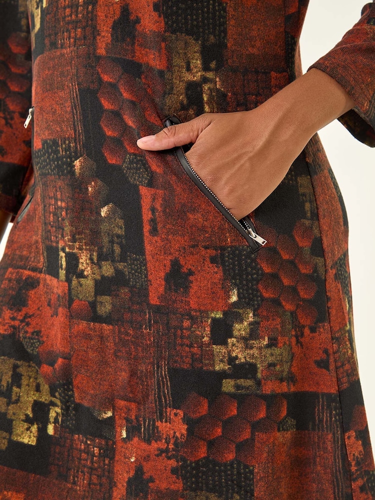 Roman Orange Patchwork Print Shift Dress - Image 5 of 5