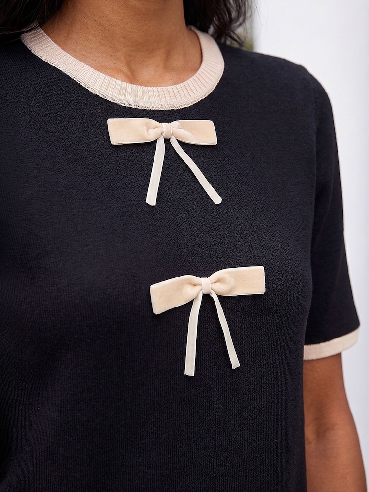 Roman Black Bow Detail Knitted Dress - Image 4 of 4
