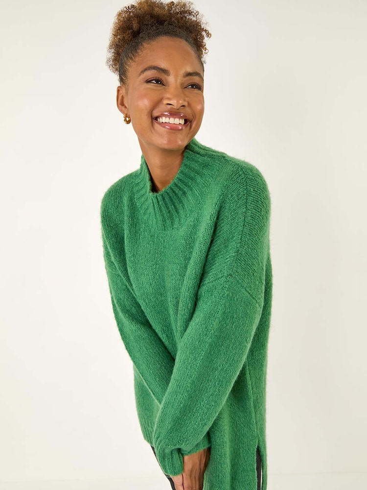 Roman Green Soft Longline Knit Jumper - Image 1 of 5 Roman Green Soft Longline Knit Jumper - Image 1 of 5