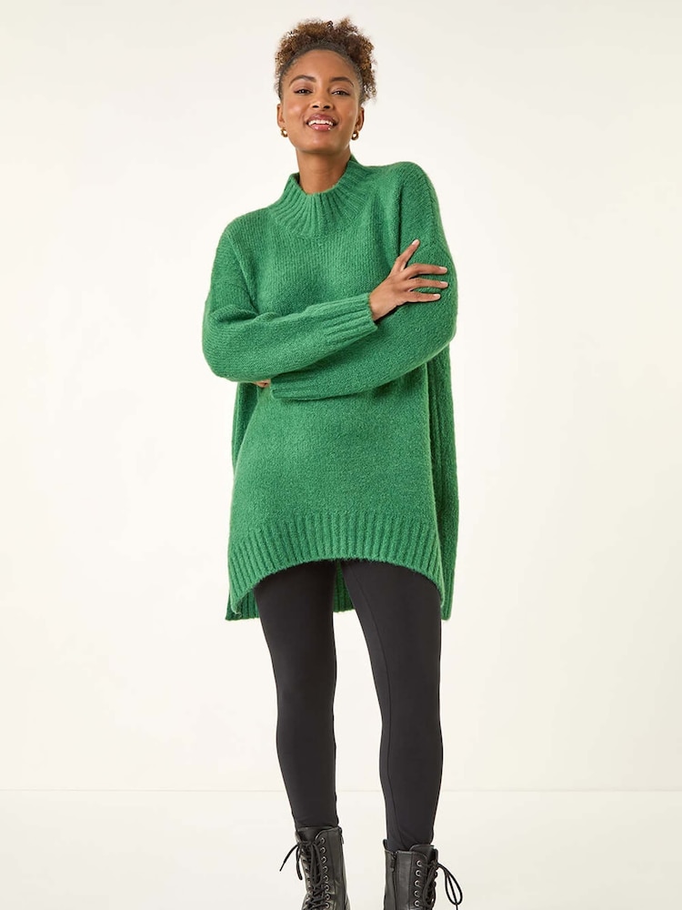 Roman Green Soft Longline Knit Jumper - Image 2 of 5 Roman Green Soft Longline Knit Jumper - Image 2 of 5