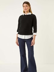 Blau - Roman Pocket Stretch Flare Trousers - Bild 1 von 5