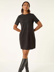 Roman Black Embellished Shift Stretch Dress - Image 1 of 5