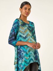 Roman Blue Boucle Stretch Hanky Hem Blouse - Image 1 of 5