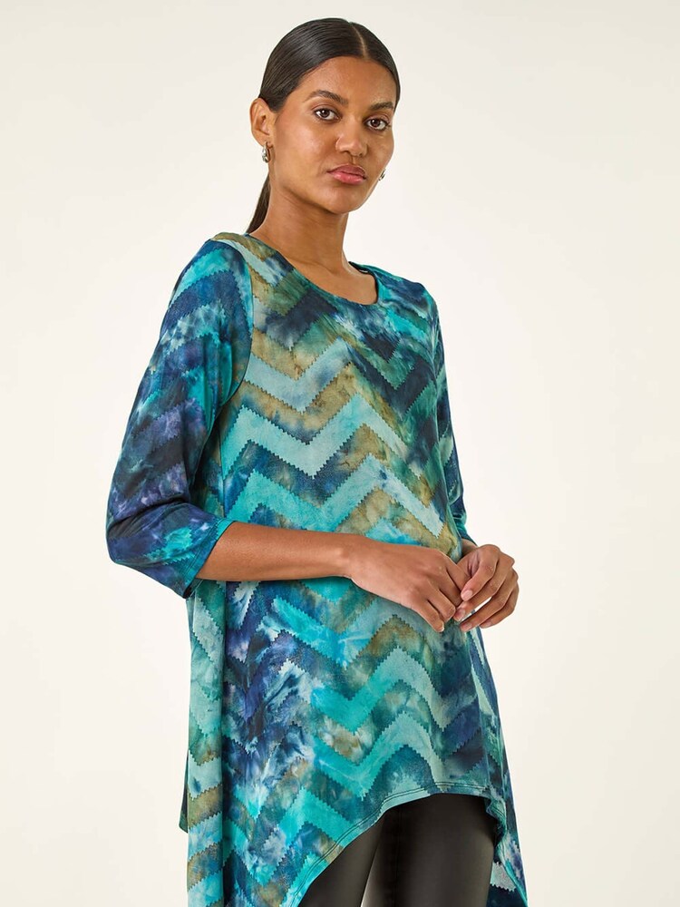 Roman Blue Boucle Stretch Hanky Hem Blouse - Image 1 of 5