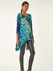 Roman Blue Boucle Stretch Hanky Hem Blouse - Image 2 of 5