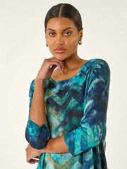 Roman Blue Boucle Stretch Hanky Hem Blouse - Image 4 of 5