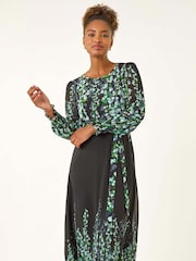 Roman Blue Floral Border Belted Midi Dress - Image 4 of 5