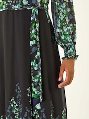 Roman Blue Floral Border Belted Midi Dress - Image 5 of 5