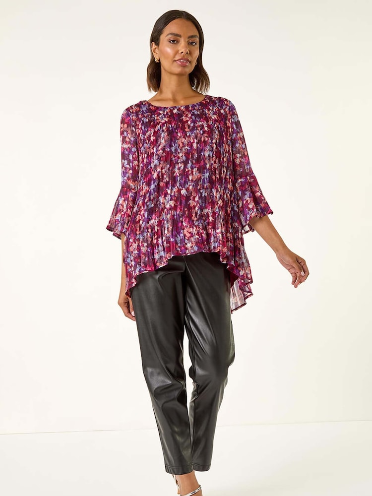 Roman Purple Metallic Abstract Pleated Blouse - Image 2 of 5 Roman Purple Metallic Abstract Pleated Blouse - Image 2 of 5
