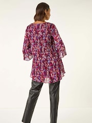 Roman Purple Metallic Abstract Pleated Blouse - Image 3 of 5