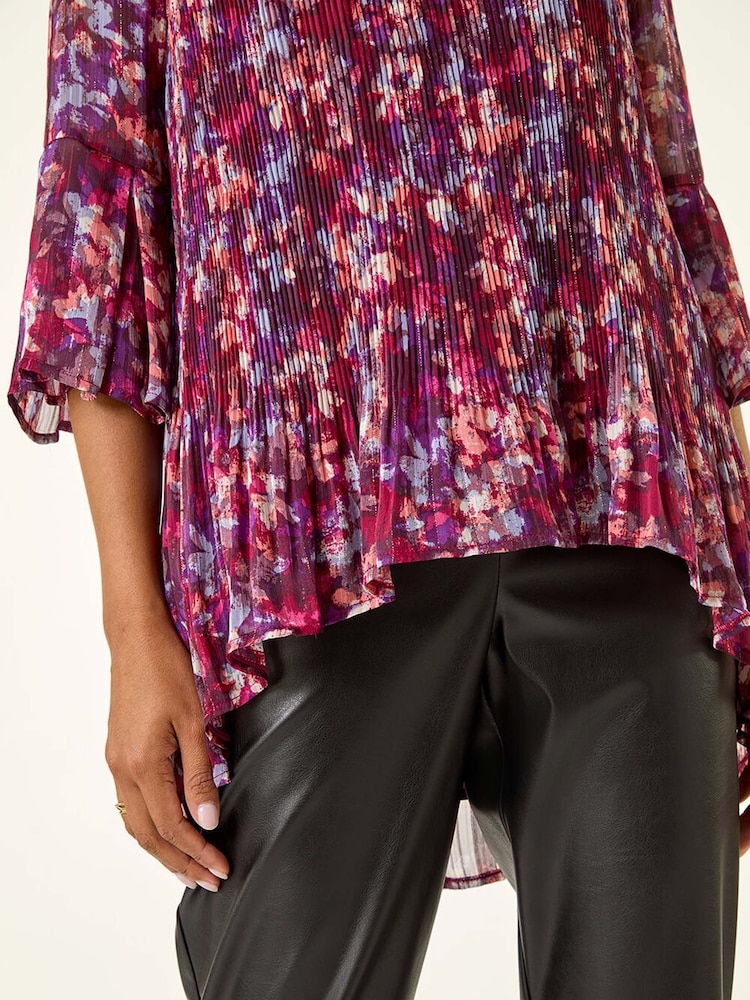 Roman Purple Metallic Abstract Pleated Blouse - Image 5 of 5 Roman Purple Metallic Abstract Pleated Blouse - Image 5 of 5