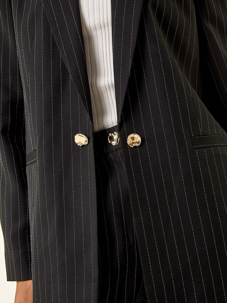 Roman Black Pinstripe Revered Collar Blazer - Image 5 of 5 Roman Black Pinstripe Revered Collar Blazer - Image 5 of 5