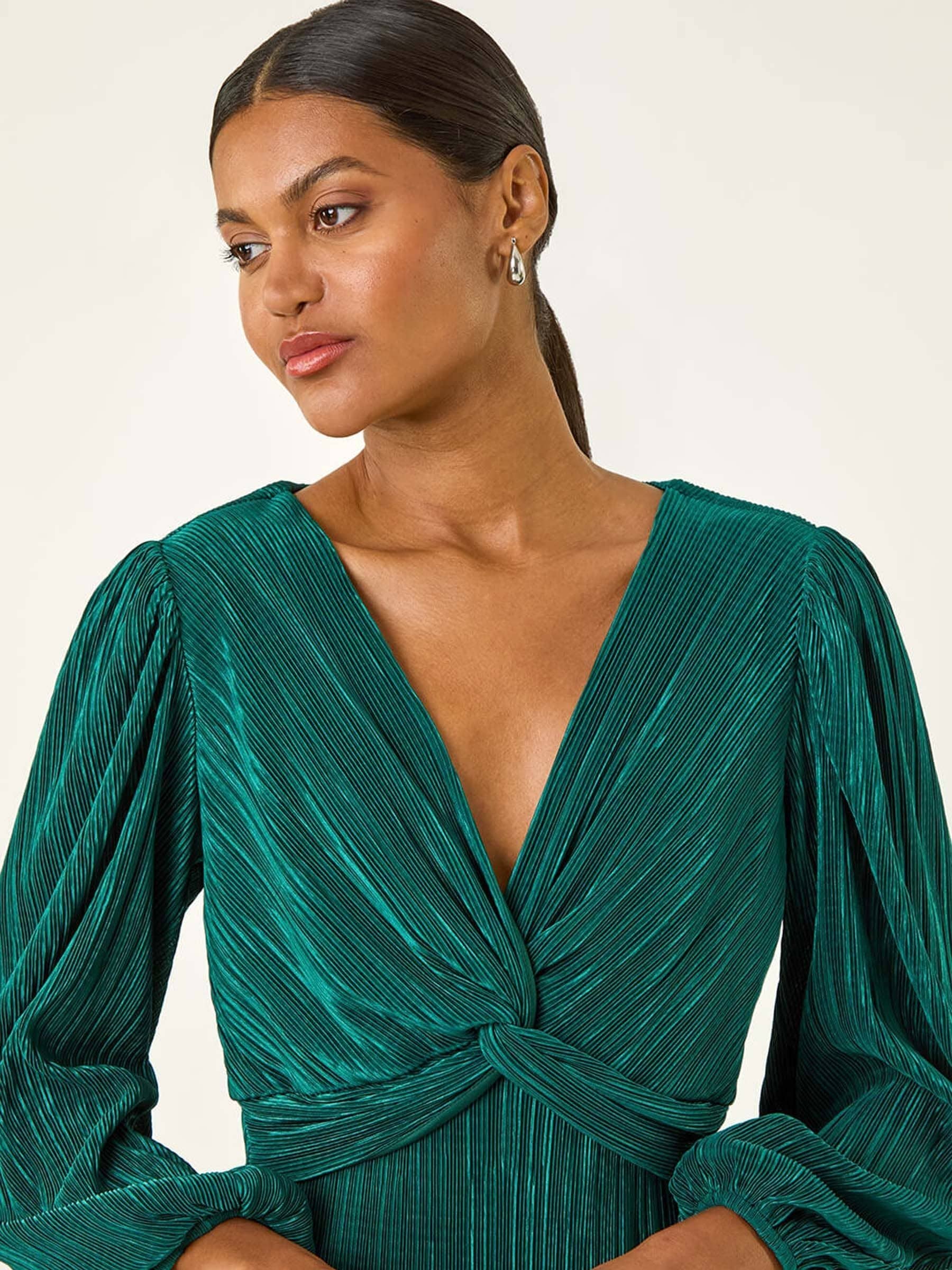 Buy Roman Green Plisse Twist Front Midi Dress from Next USA