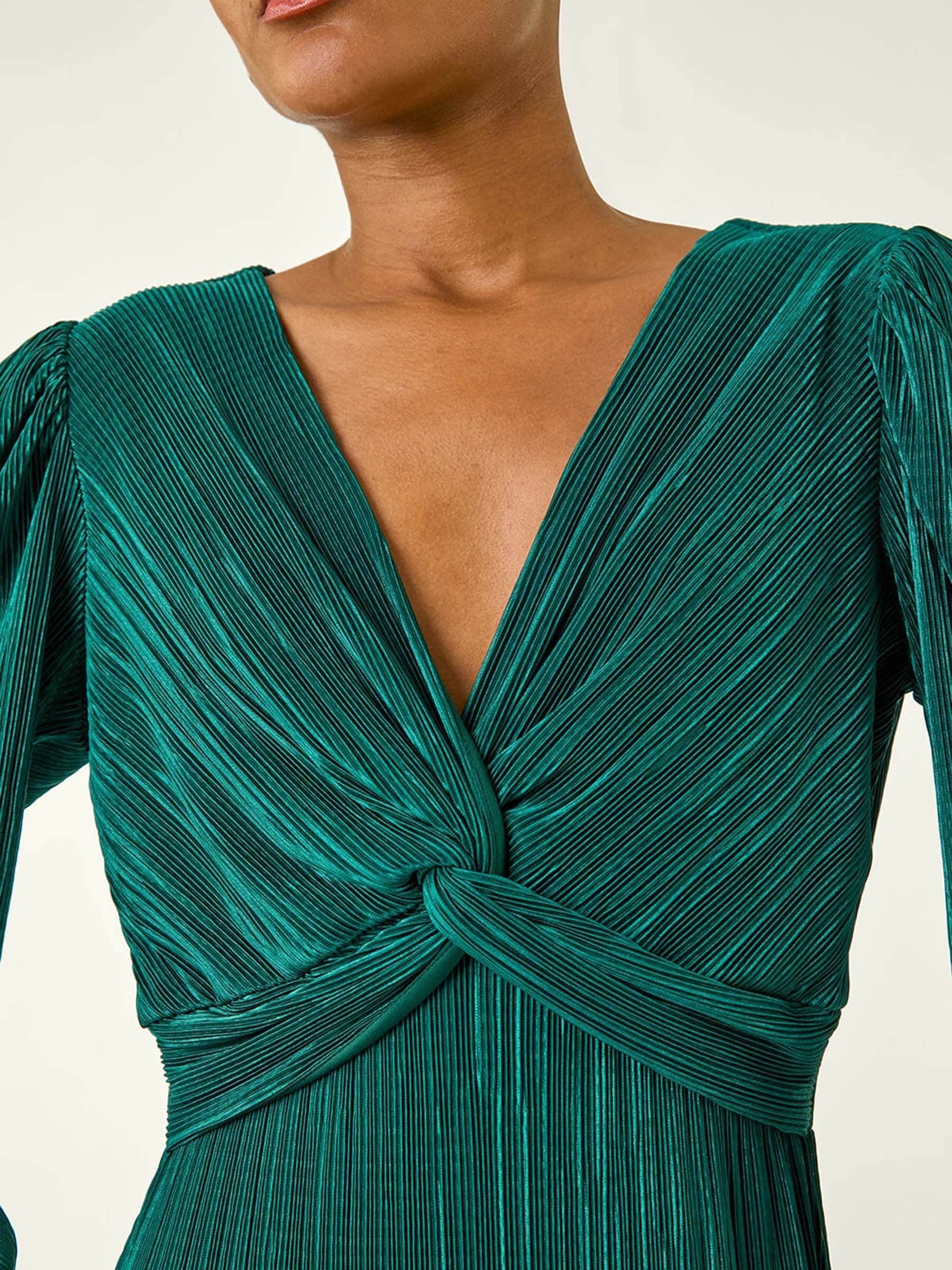 Buy Roman Green Plisse Twist Front Midi Dress from Next USA