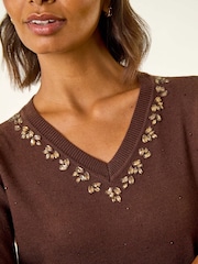 Roman Brown V-Neck Hotfix Jumper - Image 5 of 5