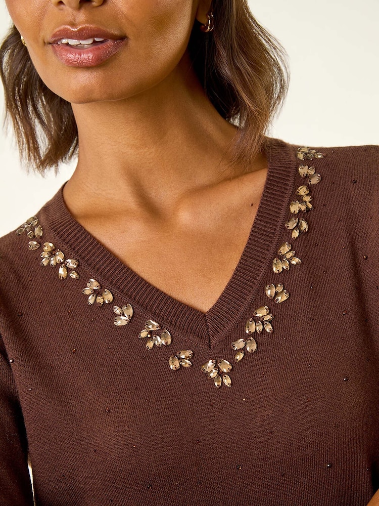Roman Brown V-Neck Hotfix Jumper - Image 5 of 5