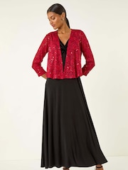 Roman Red Glitter Sequin Lace Cardigan Top - Image 1 of 5