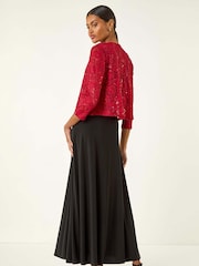Roman Red Glitter Sequin Lace Cardigan Top - Image 3 of 5