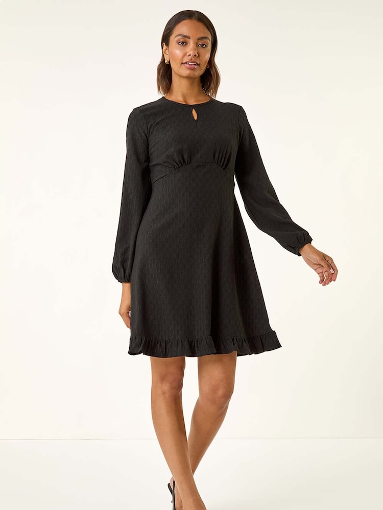 Roman Black Textured Spot Keyhole Dress - Image 2 of 5