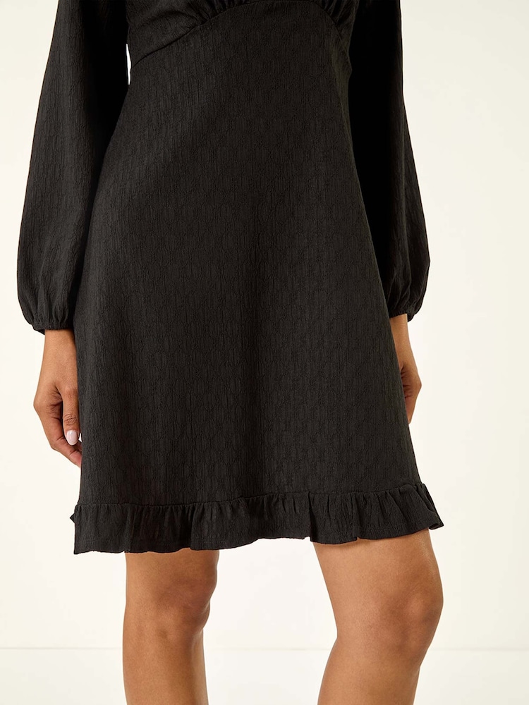 Roman Black Textured Spot Keyhole Dress - Image 5 of 5 Roman Black Textured Spot Keyhole Dress - Image 5 of 5