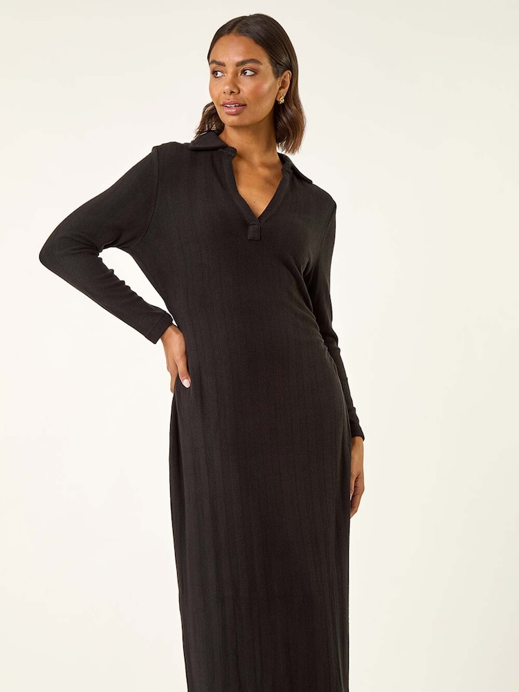 black ribbed collar dress Buy Roman Black Collar Ribbed Knit Midi Dress from Next USA