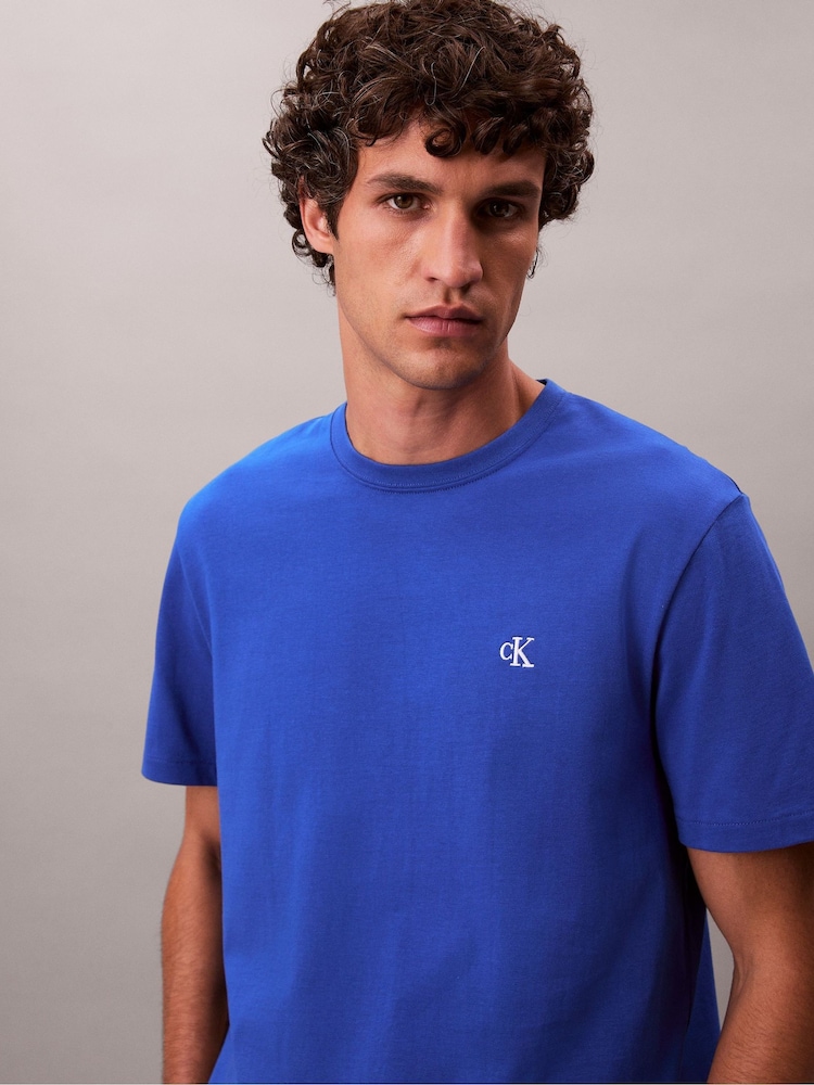 Calvin Klein Blue Embroidered Monogram Logo Relaxed T-Shirt - Image 2 of 6