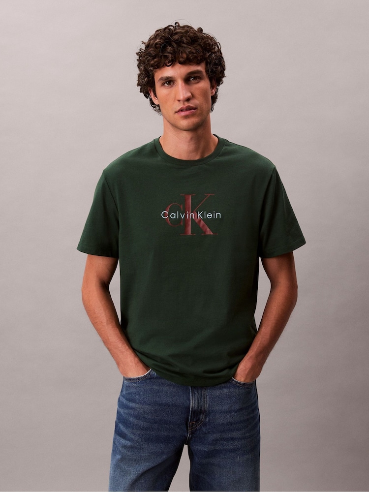 Calvin Klein Green Monogram Logo T-Shirt - Image 1 of 6 Calvin Klein Green Monogram Logo T-Shirt - Image 1 of 6