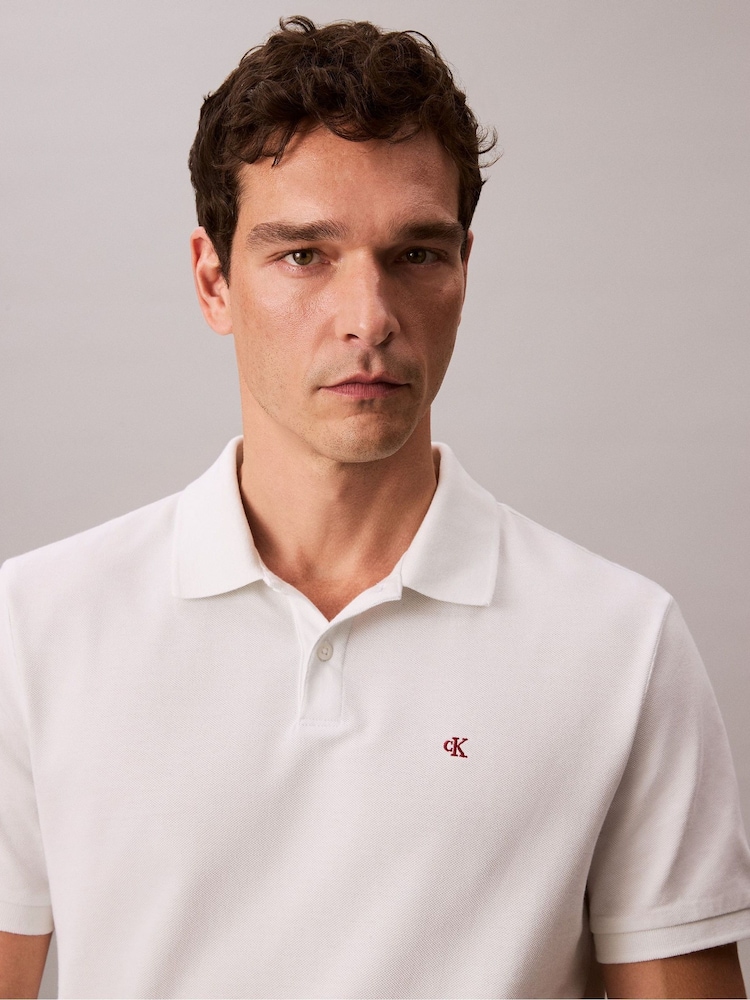 Calvin Klein White Cotton Pique Classic Polo Shirt - Image 2 of 7 Calvin Klein White Cotton Pique Classic Polo Shirt - Image 2 of 7