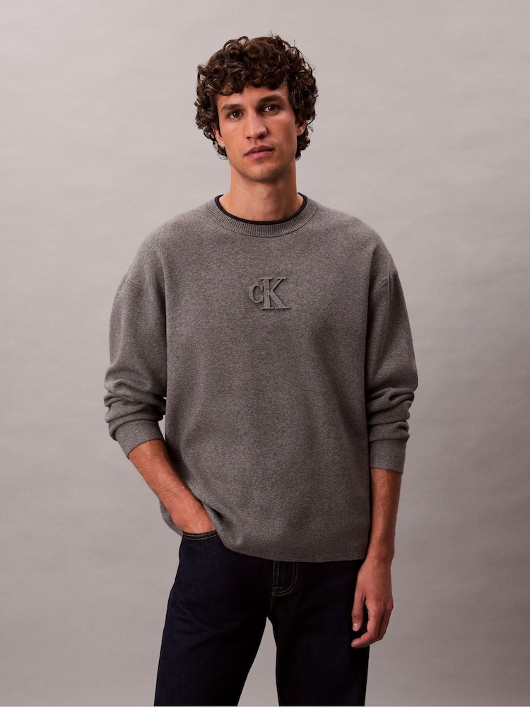 Calvin Klein Brown Embossed Monogram Logo Relaxed Sweater - Image 1 of 6