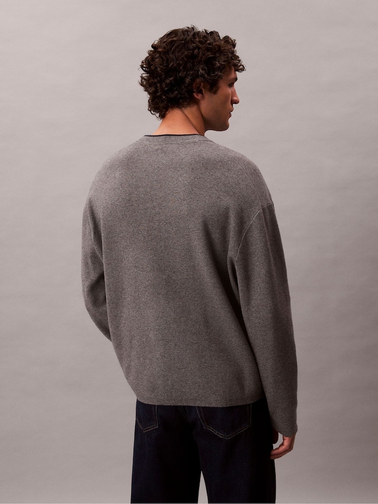 Calvin Klein Brown Embossed Monogram Logo Relaxed Sweater - Image 2 of 6 Calvin Klein Brown Embossed Monogram Logo Relaxed Sweater - Image 2 of 6