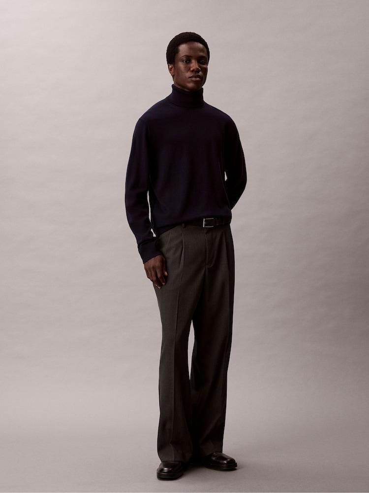 Calvin Klein Blue Merino Wool Turtle Neck Jumper - Image 1 of 6 Calvin Klein Blue Merino Wool Turtle Neck Jumper - Image 1 of 6
