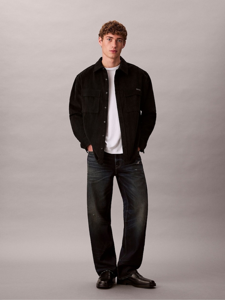 Calvin Klein Black Corduroy Relaxed Button-Down Shirt - Image 1 of 5 Calvin Klein Black Corduroy Relaxed Button-Down Shirt - Image 1 of 5