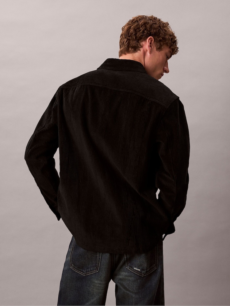 Calvin Klein Black Corduroy Relaxed Button-Down Shirt - Image 2 of 5 Calvin Klein Black Corduroy Relaxed Button-Down Shirt - Image 2 of 5