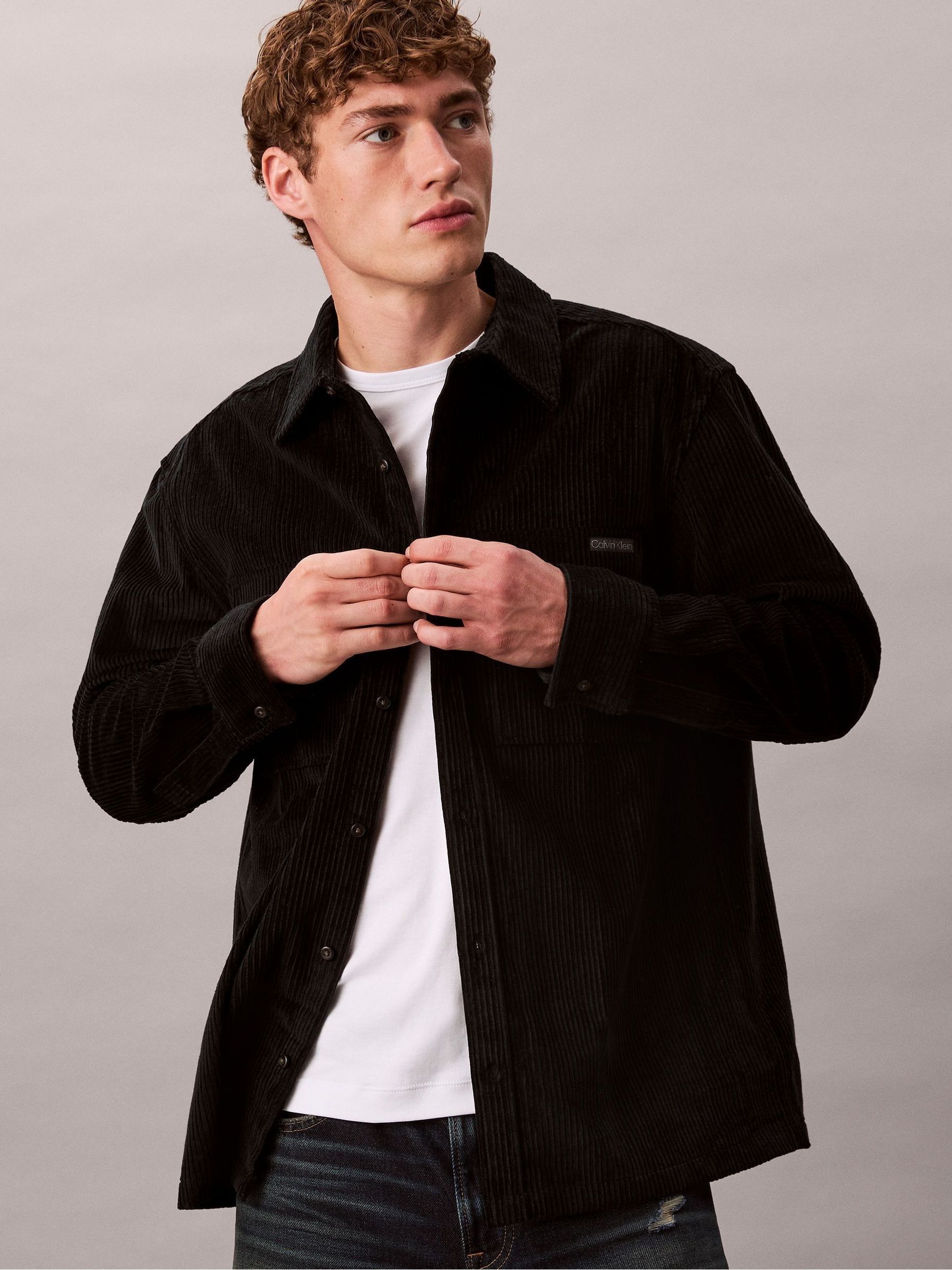 Buy Calvin Klein Black Corduroy Relaxed Button-Down Shirt from