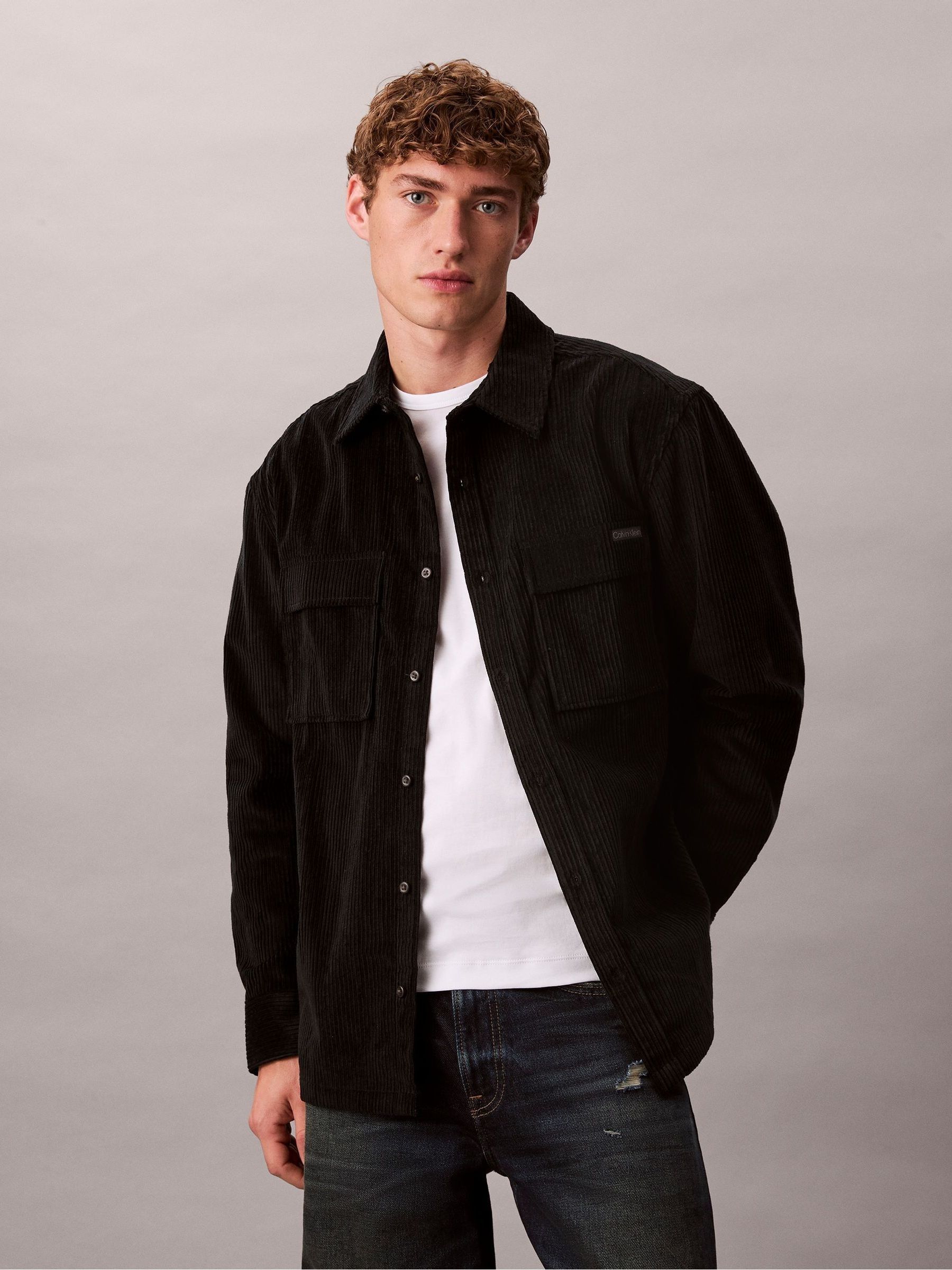 Buy Calvin Klein Black Corduroy Relaxed Button-Down Shirt from