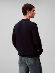 Calvin Klein Navy Merino Polo Jumper - Image 3 of 6