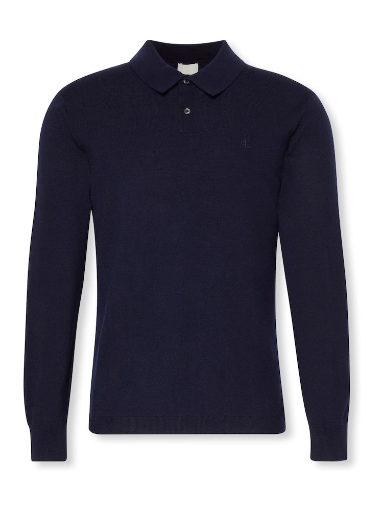 Calvin Klein Navy Merino Polo Jumper - Image 6 of 6 Calvin Klein Navy Merino Polo Jumper - Image 6 of 6