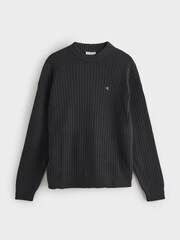 Calvin Klein Black Ribbed Cotton Monogram Jumper - Image 1 of 2