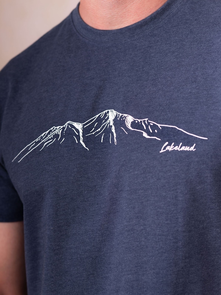 Lakeland Clothing Blue Mountain Print Cotton Blend T-Shirt - Image 3 of 3