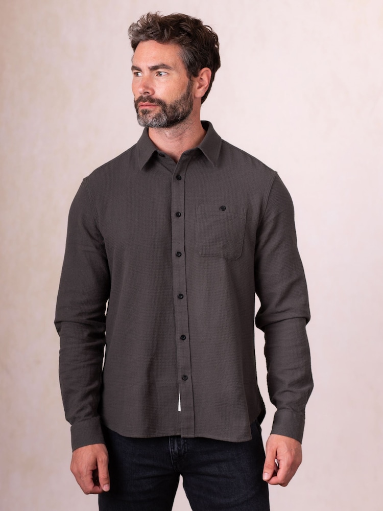 Lakeland Clothing Grey Keswick Waffle Cotton Shirt - Image 1 of 4 Lakeland Clothing Grey Keswick Waffle Cotton Shirt - Image 1 of 4