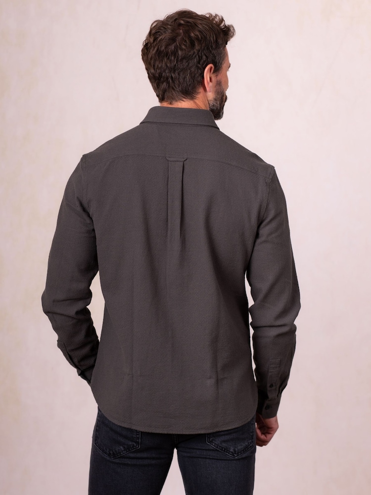 Lakeland Clothing Grey Keswick Waffle Cotton Shirt - Image 2 of 4 Lakeland Clothing Grey Keswick Waffle Cotton Shirt - Image 2 of 4