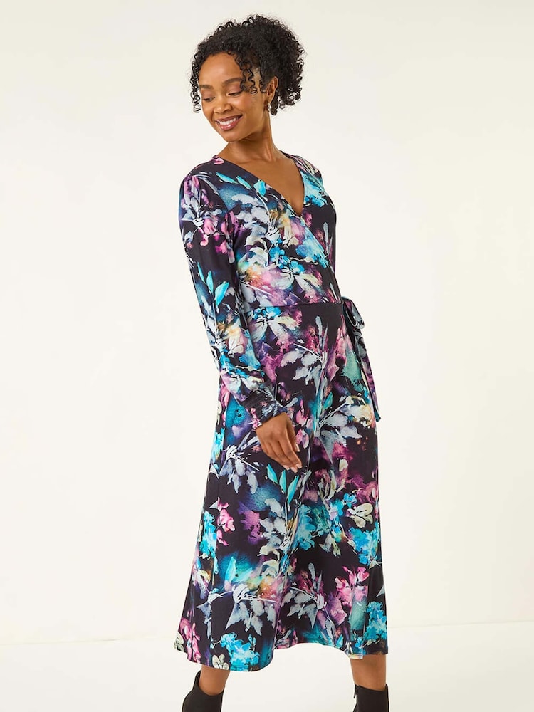 Roman Blue Petite Abstract Stretch Midi Dress - Image 2 of 5