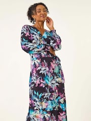Roman Blue Petite Abstract Stretch Midi Dress - Image 4 of 5