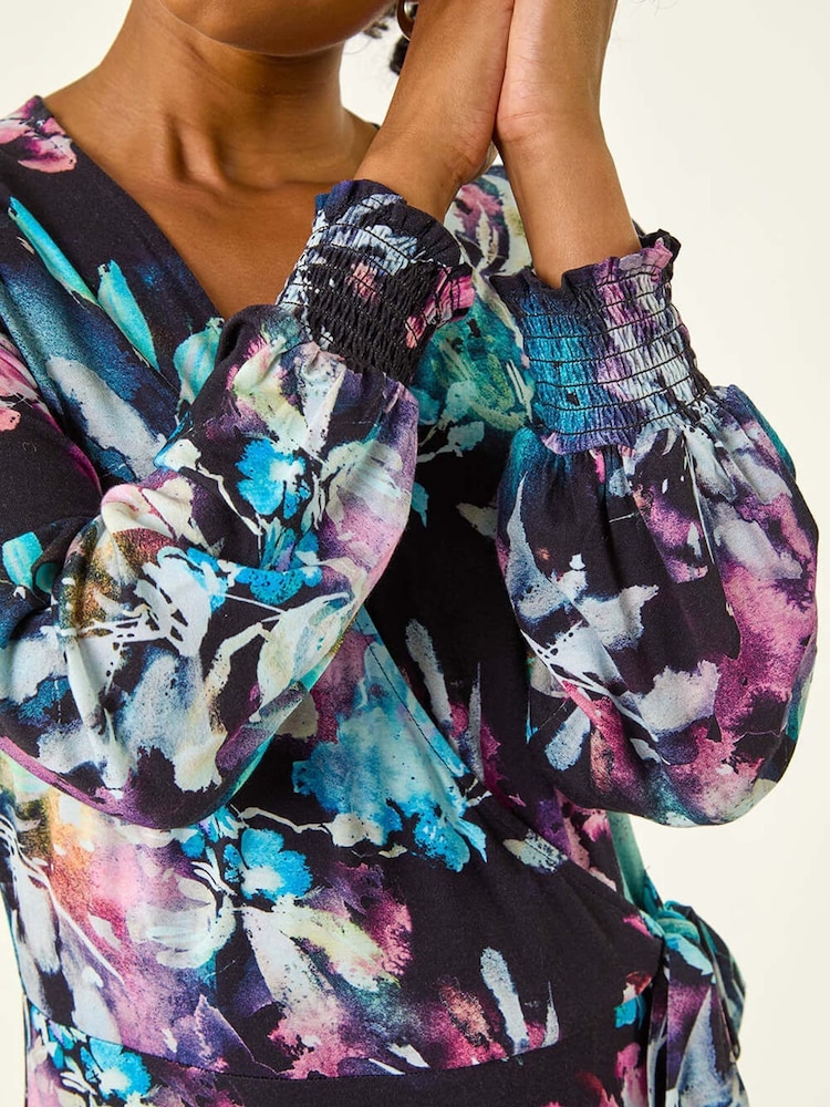 Roman Blue Petite Abstract Stretch Midi Dress - Image 5 of 5 Roman Blue Petite Abstract Stretch Midi Dress - Image 5 of 5