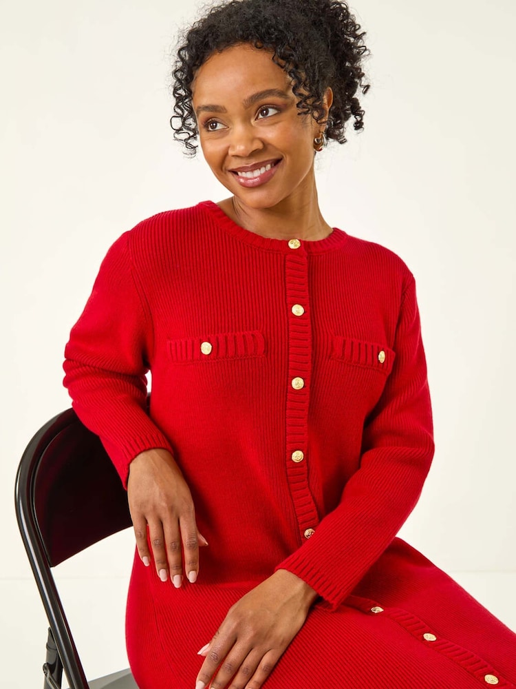 Roman Red Petite Button Detail Knit Dress - Image 1 of 5 Roman Red Petite Button Detail Knit Dress - Image 1 of 5