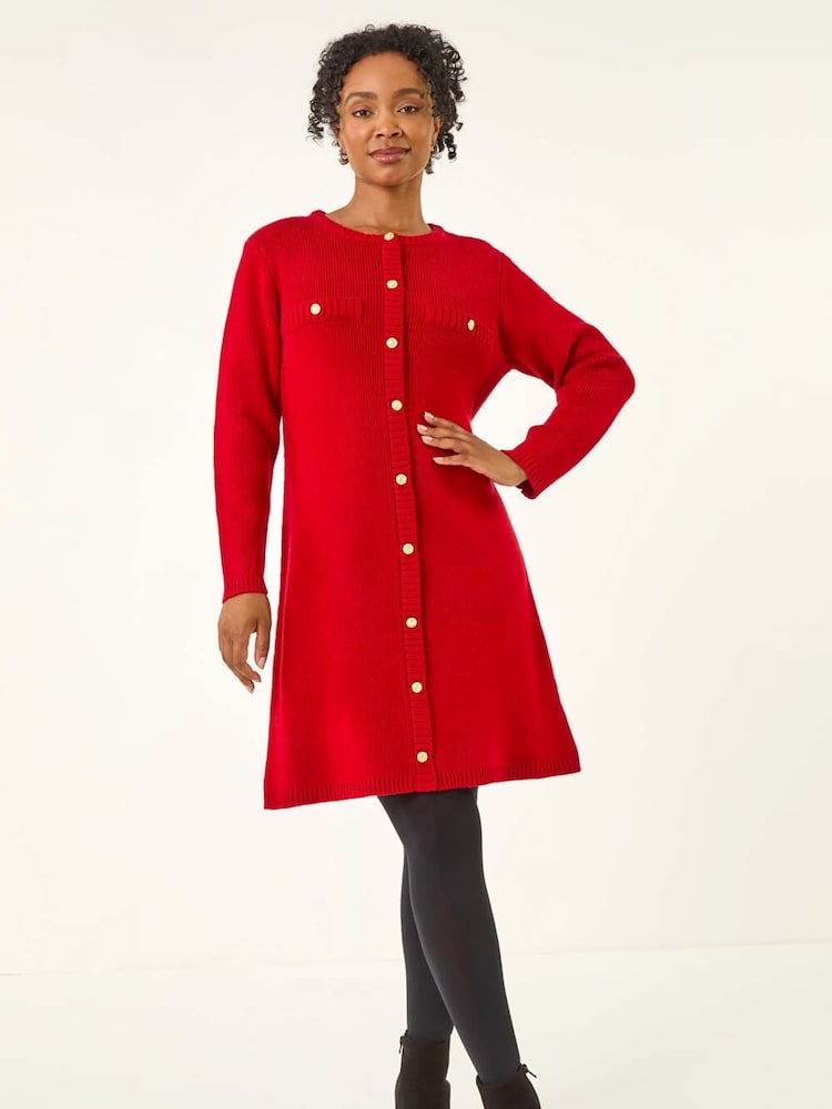 Roman Red Petite Button Detail Knit Dress - Image 2 of 5 Roman Red Petite Button Detail Knit Dress - Image 2 of 5