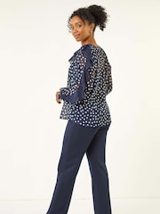 Roman Blue Petite Spot Print Frill Blouse - Image 3 of 5