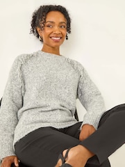 Roman Grey Petite Fringe Shoulder Knit Jumper - Image 1 of 5