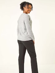 Roman Grey Petite Fringe Shoulder Knit Jumper - Image 3 of 5
